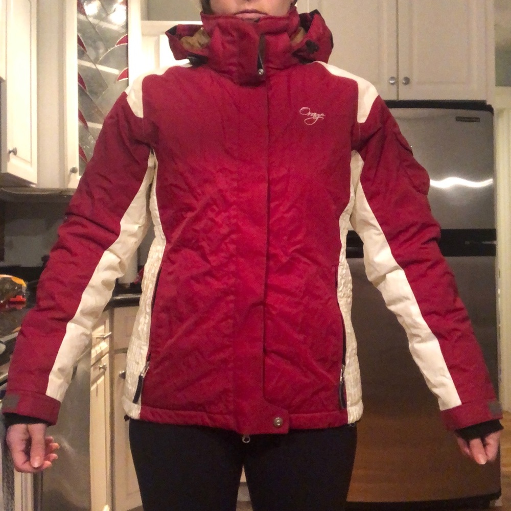 Orage red and white ski jacket